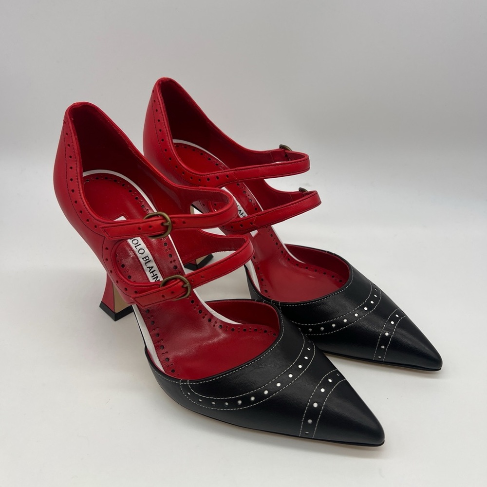 Manolo Blahnik Monzubo Bicolored Mary Jane Pumps - Picture 1 of 14